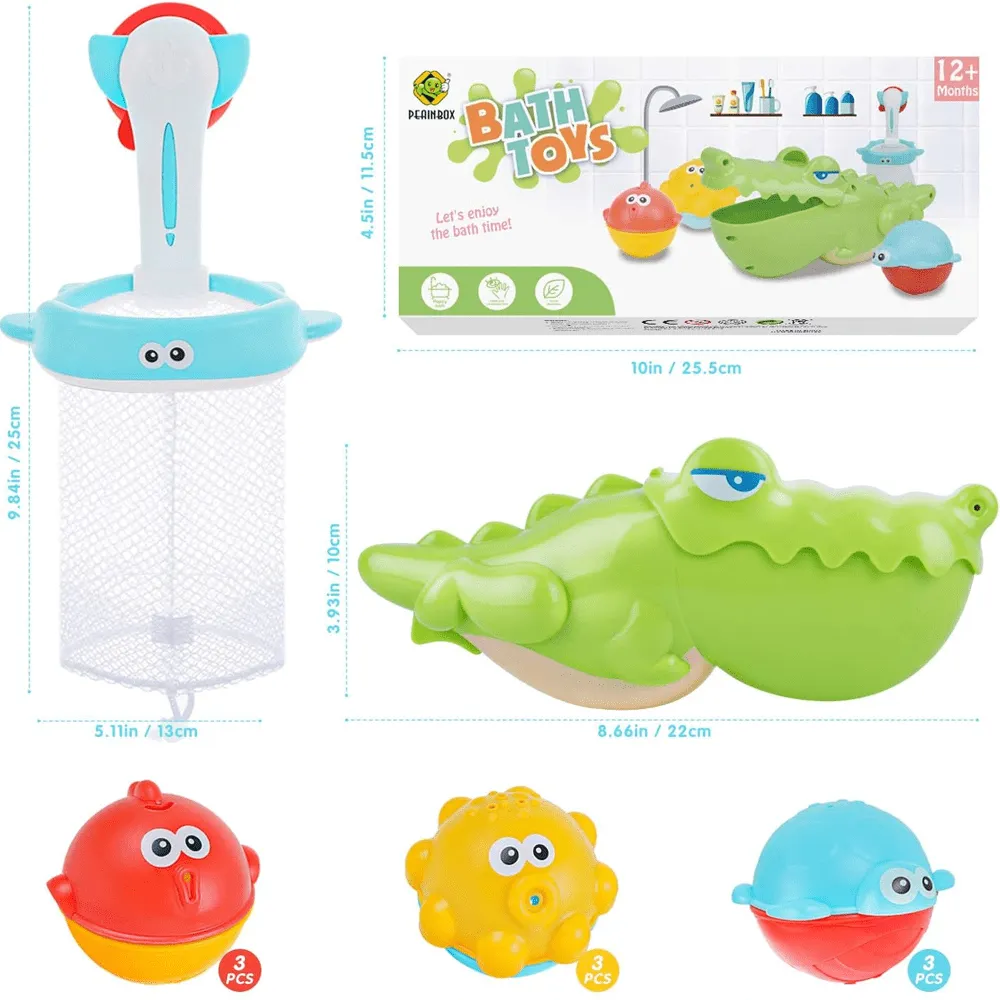 11 Piece Baby Bath Toys with Basketball Hoop & Fishing Net for Toddlers