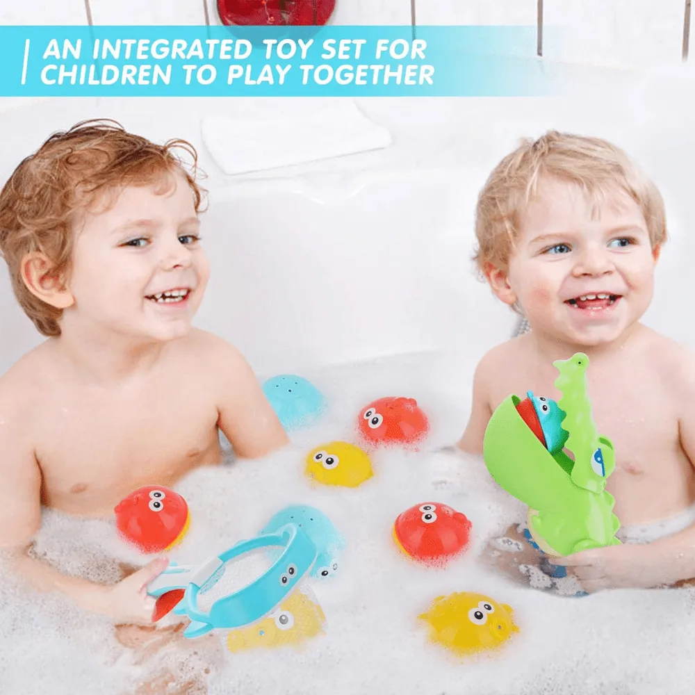 11 Piece Baby Bath Toys with Basketball Hoop & Fishing Net for Toddlers
