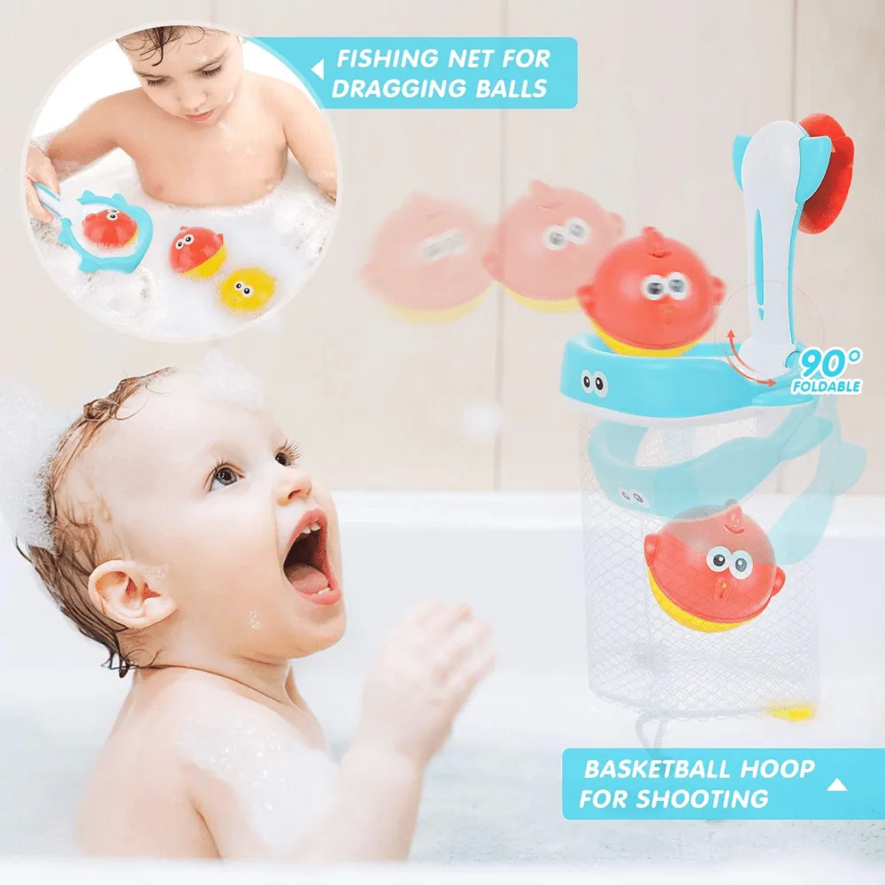 11 Piece Baby Bath Toys with Basketball Hoop & Fishing Net for Toddlers