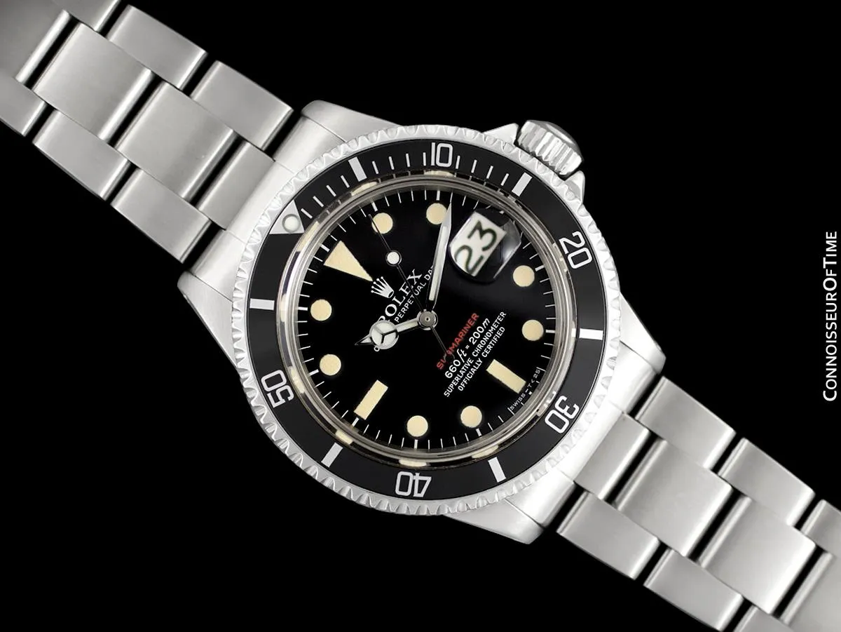 1970 Rolex Submariner Vintage Mens Ref. 1680 Watch with Red Letter Dial - Stainless Steel