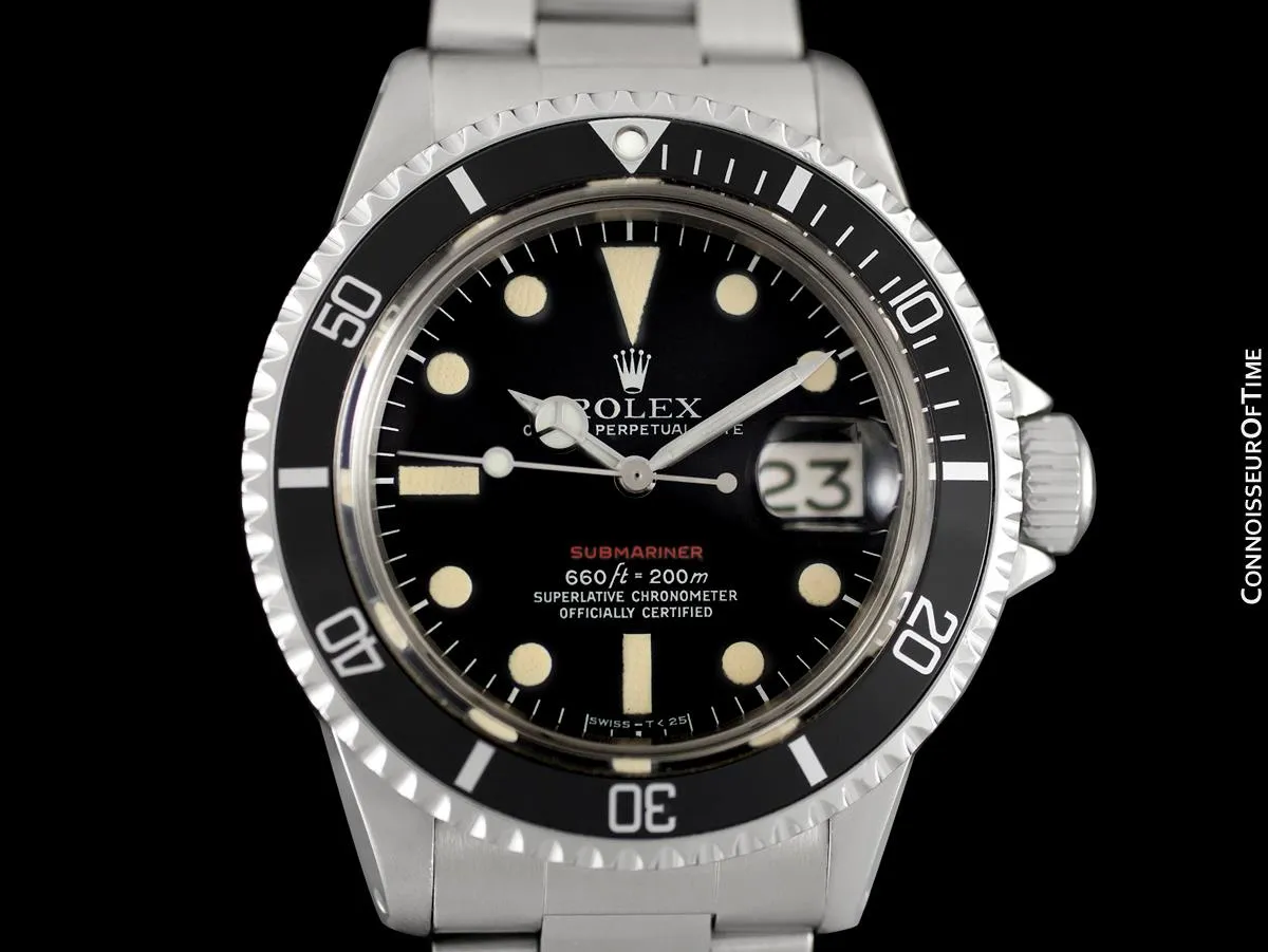 1970 Rolex Submariner Vintage Mens Ref. 1680 Watch with Red Letter Dial - Stainless Steel