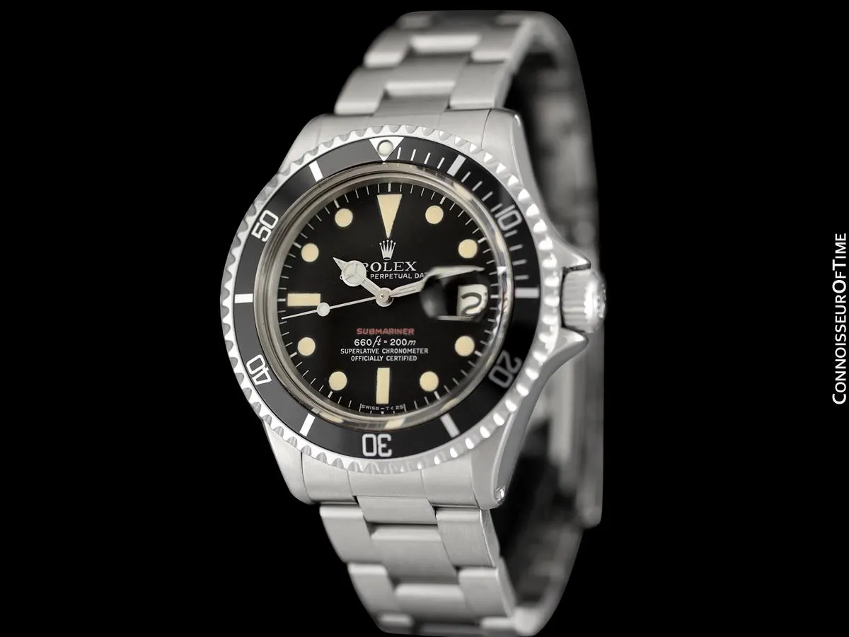 1970 Rolex Submariner Vintage Mens Ref. 1680 Watch with Red Letter Dial - Stainless Steel