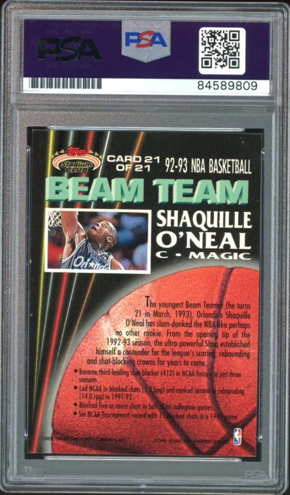 1992 Topps Stadium Club #21 Shaquille O'Neal RC Rookie PSA/DNA Auto GEM MINT 10