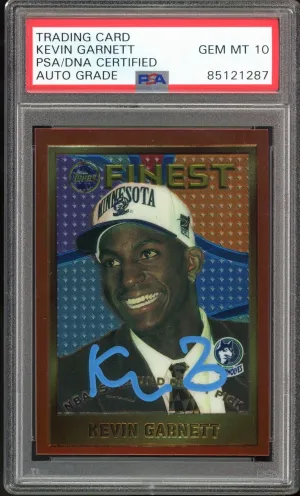 1995 Topps Finest #115 Kevin Garnett RC Rookie Blue Ink PSA/DNA Auto GEM MINT 10