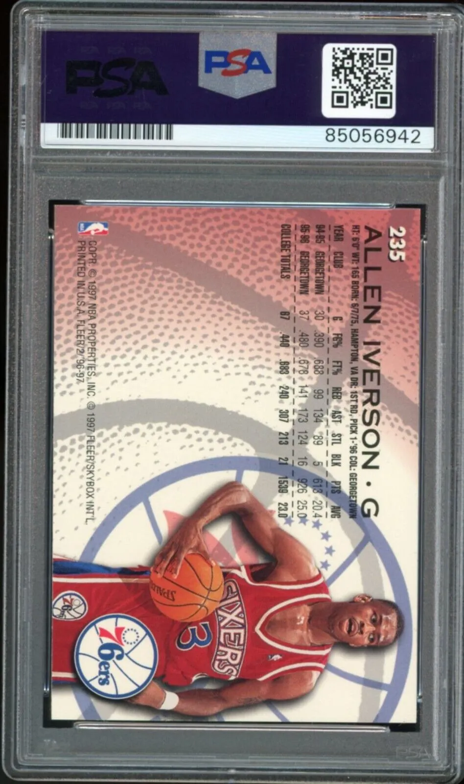 1996 Fleer #235 Allen Iverson RC Rookie 76ers PSA/DNA Auto GEM MINT 10