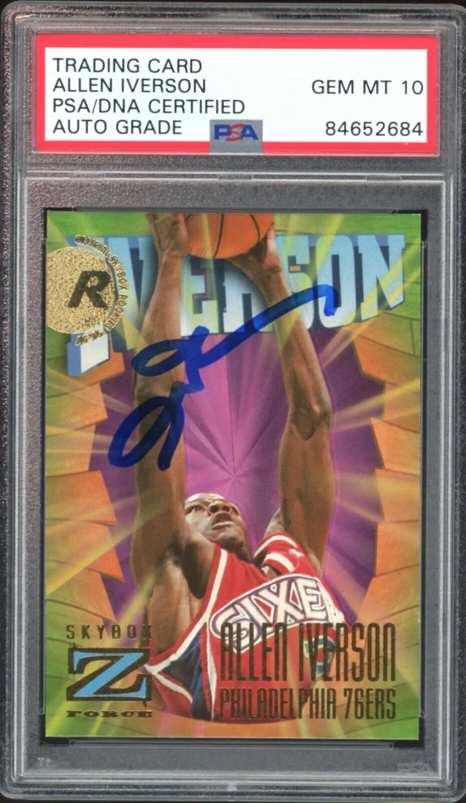 1996 Skybox Z Force #151 Allen Iverson RC Rookie 76ers PSA/DNA Auto GEM MINT 10