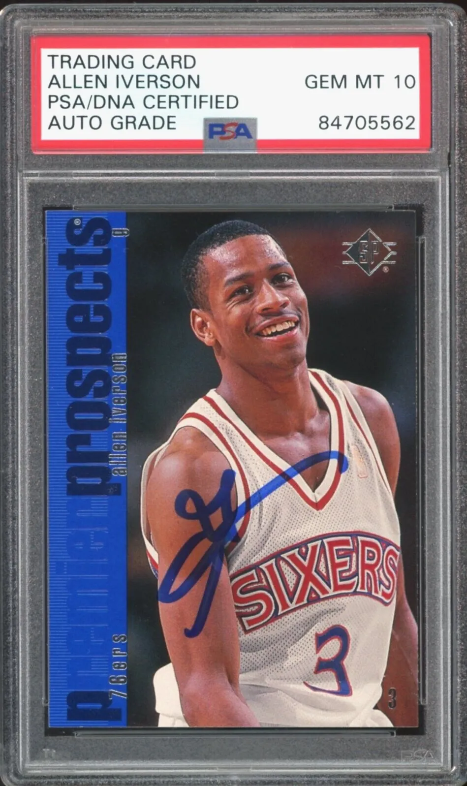 1996 SP #141 Allen Iverson RC Rookie 76ers On Card PSA/DNA Auto GEM MINT 10