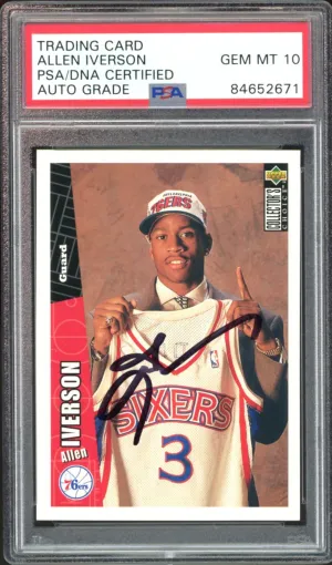 1996 Upper Deck #301 Allen Iverson RC Rookie 76ers PSA/DNA Auto GEM MINT 10
