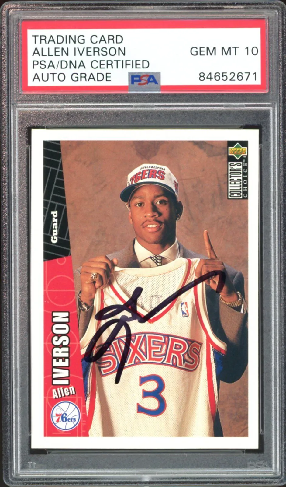 1996 Upper Deck #301 Allen Iverson RC Rookie 76ers PSA/DNA Auto GEM MINT 10