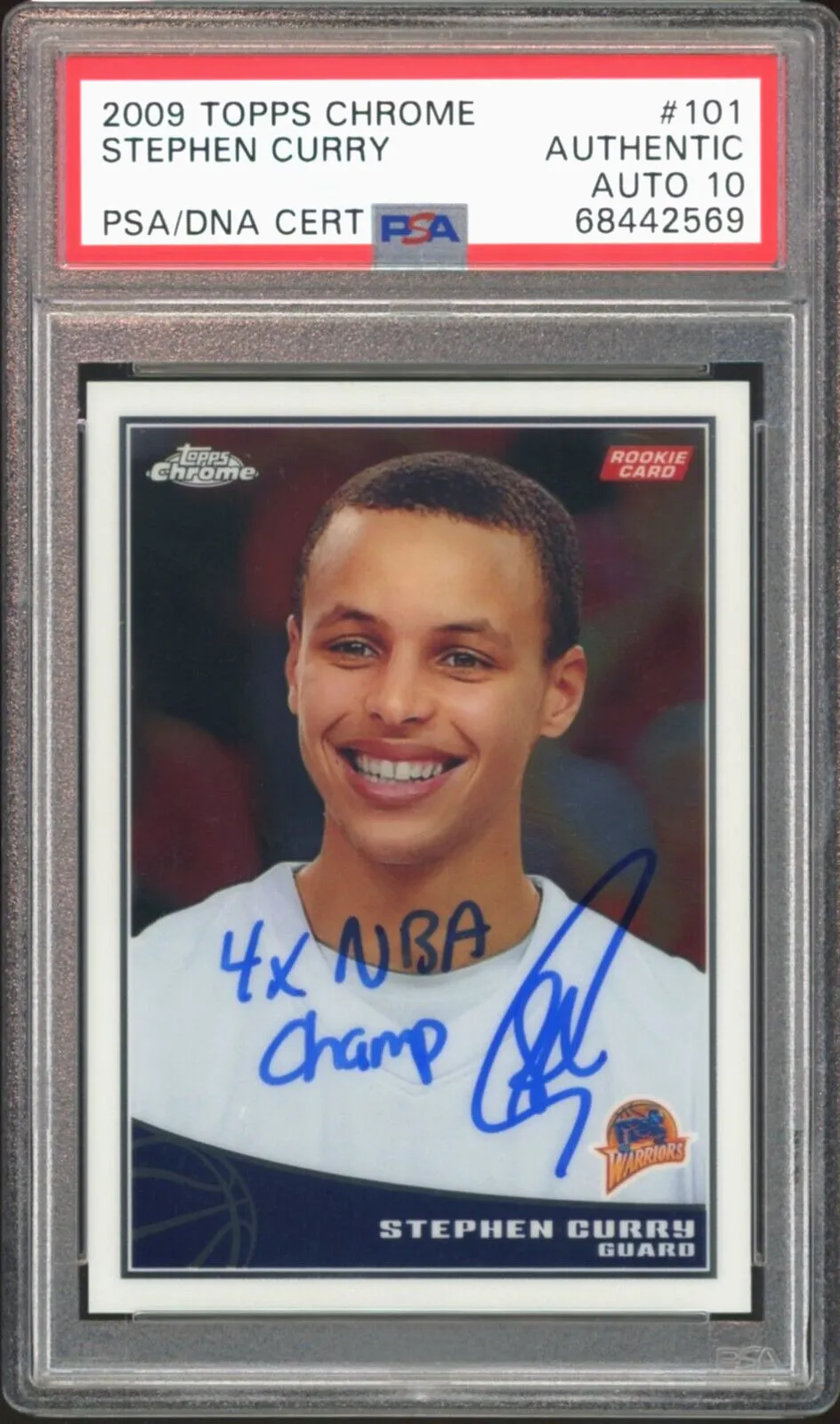 2009 Topps Chrome Stephen Curry RC 4x NBA Champ On Card PSA Authentic Auto 10