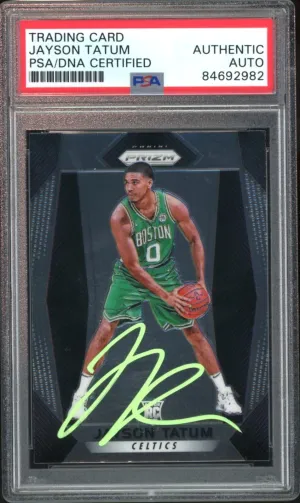 2017 Panini Prizm #16 Jayson Tatum RC On Card Green Ink PSA/DNA Auto Authentic