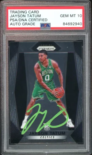 2017 Panini Prizm #16 Jayson Tatum RC On Card Green Ink PSA/DNA Auto GEM MINT 10