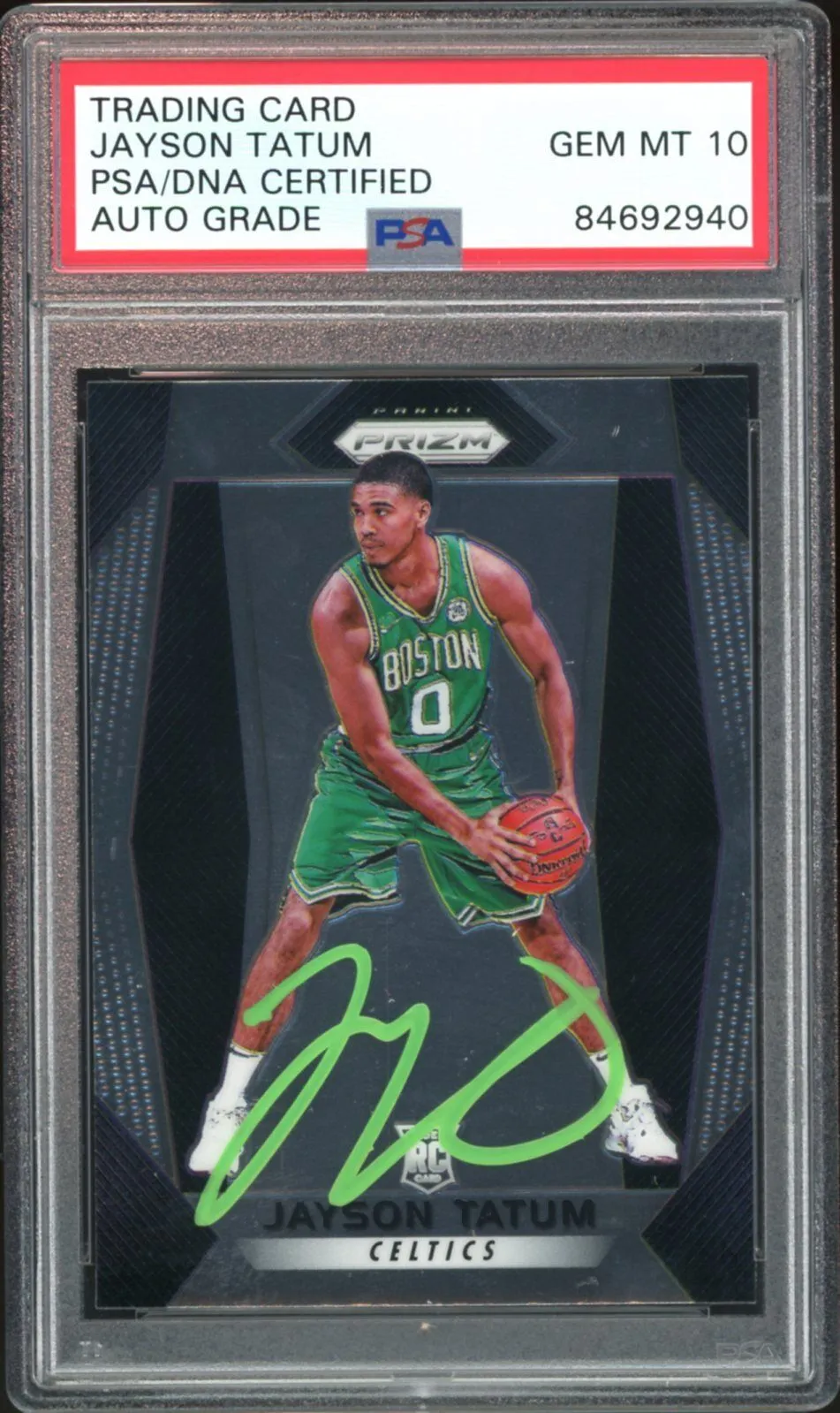 2017 Panini Prizm #16 Jayson Tatum RC On Card Green Ink PSA/DNA Auto GEM MINT 10