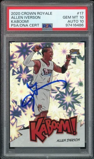 2020 Panini Crown Royale KABOOM! #17 Allen Iverson 10/10 Auto GEM MINT Pop 1
