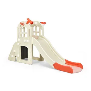 6-In-1 Large Slide for Kids Toddler Climber Slide Playset with Basketball Hoop-P