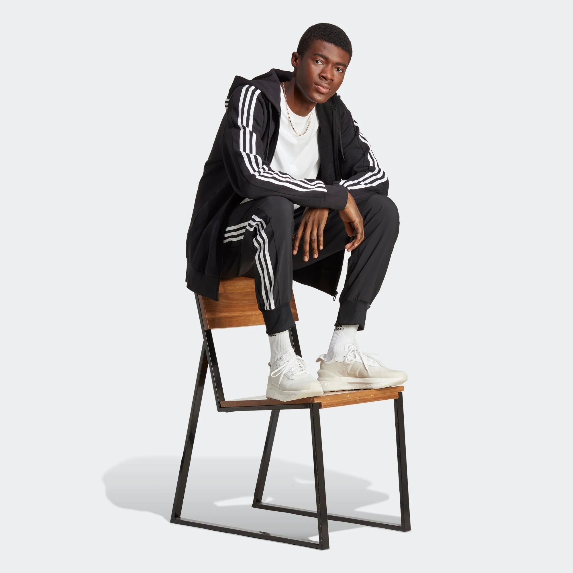 ADIDAS  ESSENTIALS FRENCH TERRY 3-STRIPES FULL-ZIP HOODIE