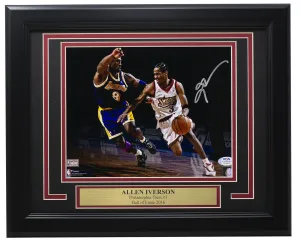 Allen Iverson Signed Framed 8x10 Philadelphia 76ers Photo vs Kobe Bryant PSA
