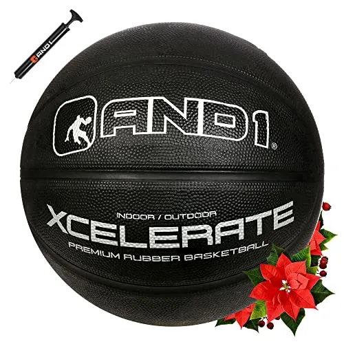 AND1 Xcelerate Rubber Basketball (Pump Included): Official Regulation Size 7 (29.5”) Streetball, Made for Indoor/Outdoor Basketball Games
