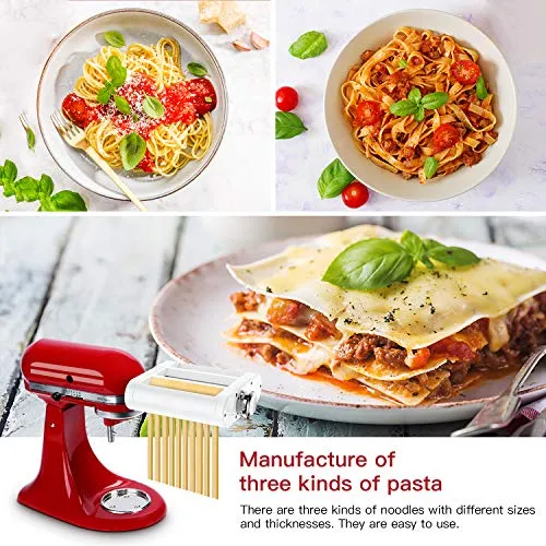 ANTREE Pasta Maker Attachment 3 in 1 Set for KitchenAid Stand Mixers Included Pasta Sheet Roller, Spaghetti Cutter, Fettuccine Cutter Maker Accessories and Cleaning Brush