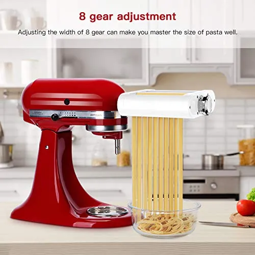 ANTREE Pasta Maker Attachment 3 in 1 Set for KitchenAid Stand Mixers Included Pasta Sheet Roller, Spaghetti Cutter, Fettuccine Cutter Maker Accessories and Cleaning Brush