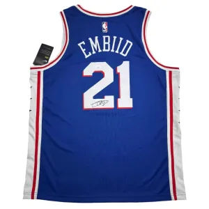 Autographed/Signed Joel Embiid Philadelphia Blue Basketball Jersey JSA COA/LOA
