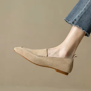 Beige Brown Black Rounded Toe Suede Loafers #001057