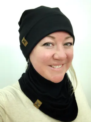 Black Flip Brim Bamboo Toque