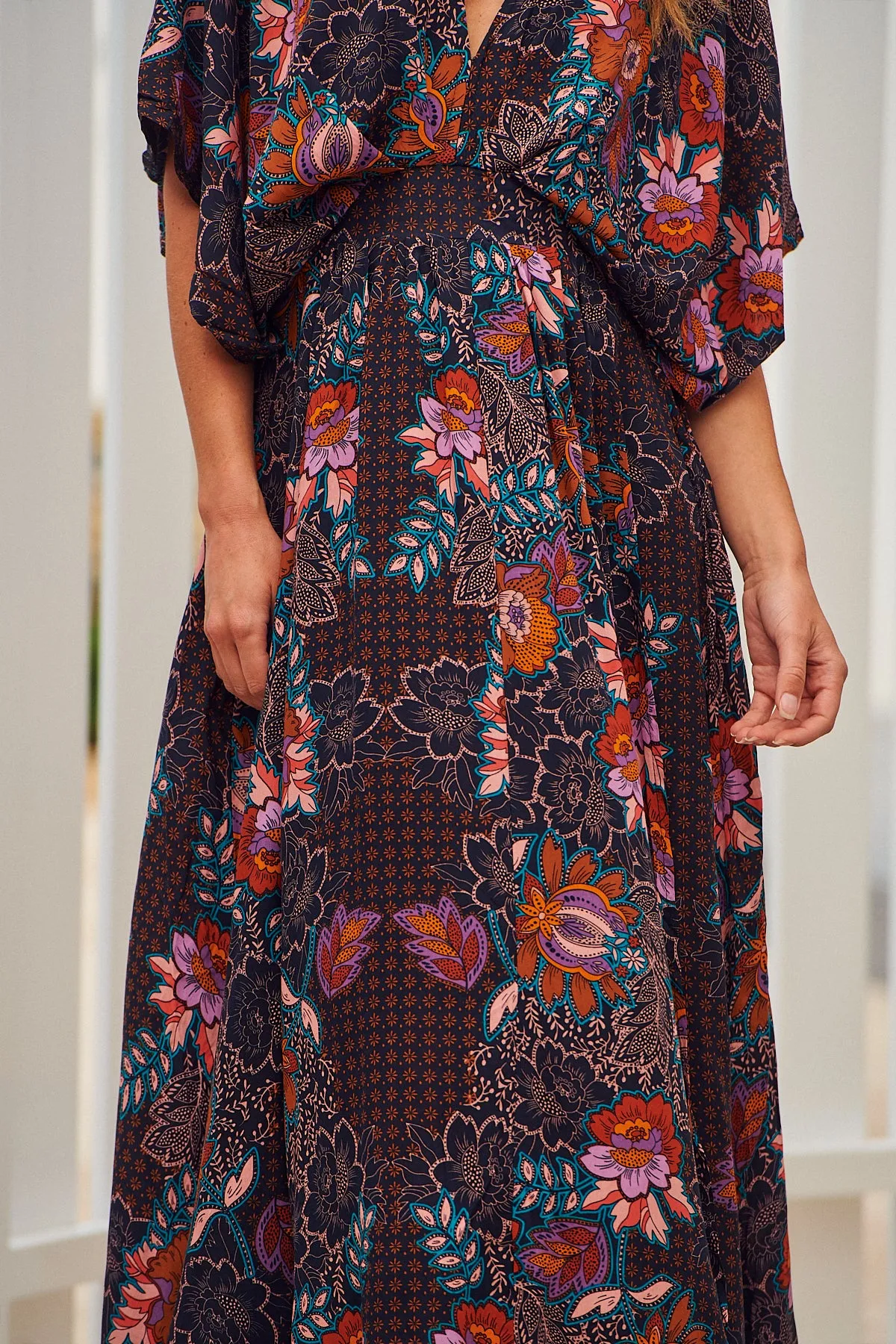 Black Lotus Print Fields Dress