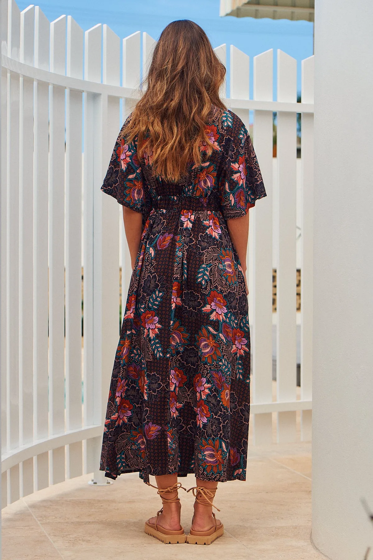Black Lotus Print Fields Dress
