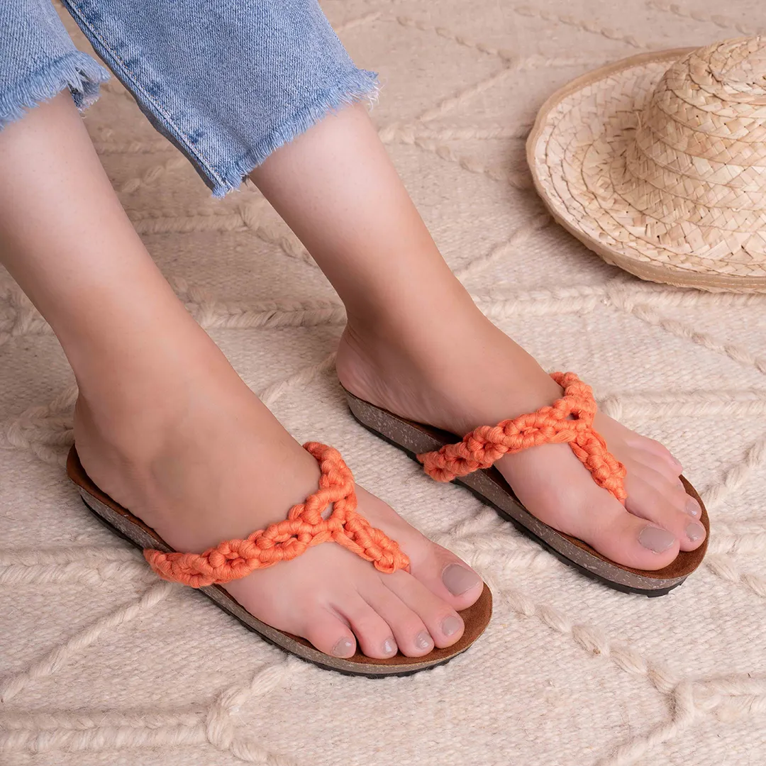 BohemianBraid Macrame Slides - Orange