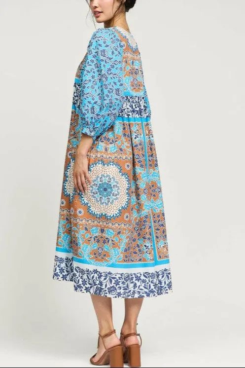 Boho Patchwork Print Midi Dress