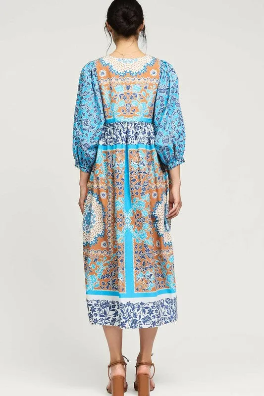 Boho Patchwork Print Midi Dress