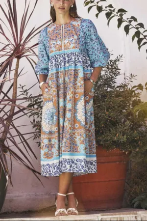 Boho Patchwork Print Midi Dress