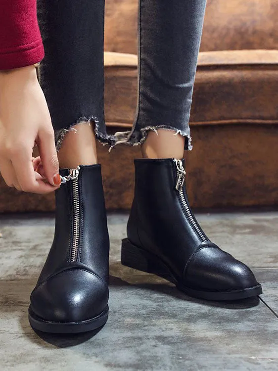 Booties Female Autumn Front Zipper Martin Boots Winter Short Boots Single Boots