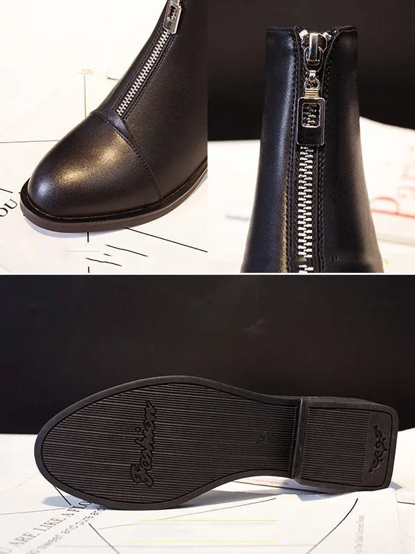 Booties Female Autumn Front Zipper Martin Boots Winter Short Boots Single Boots