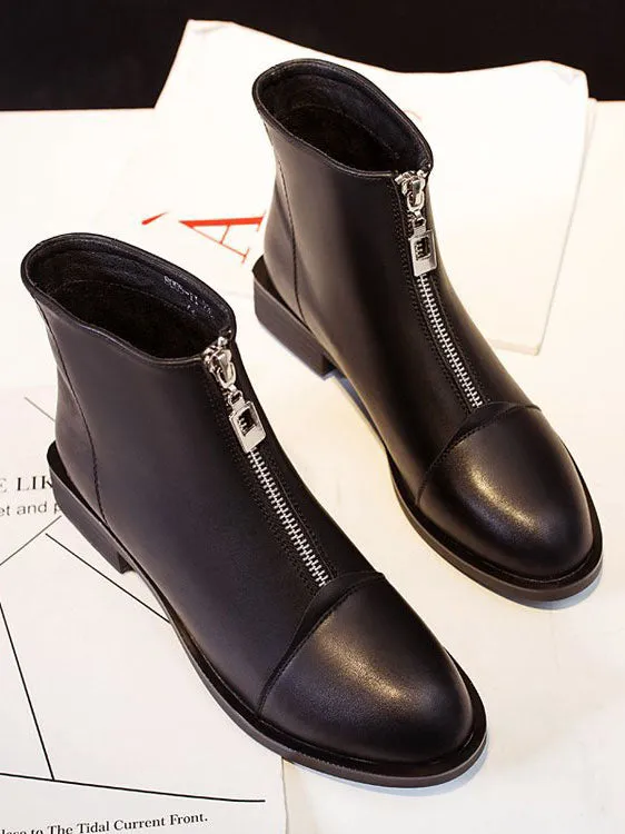 Booties Female Autumn Front Zipper Martin Boots Winter Short Boots Single Boots