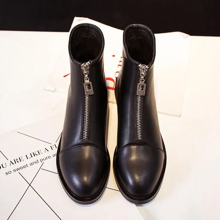 Booties Female Autumn Front Zipper Martin Boots Winter Short Boots Single Boots