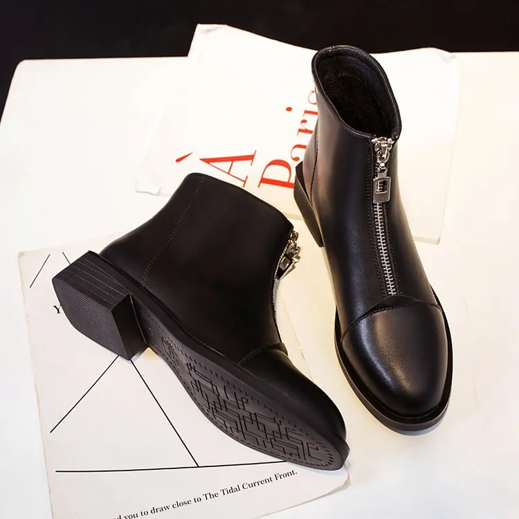 Booties Female Autumn Front Zipper Martin Boots Winter Short Boots Single Boots