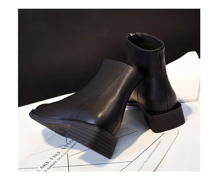 Booties Female Autumn Front Zipper Martin Boots Winter Short Boots Single Boots