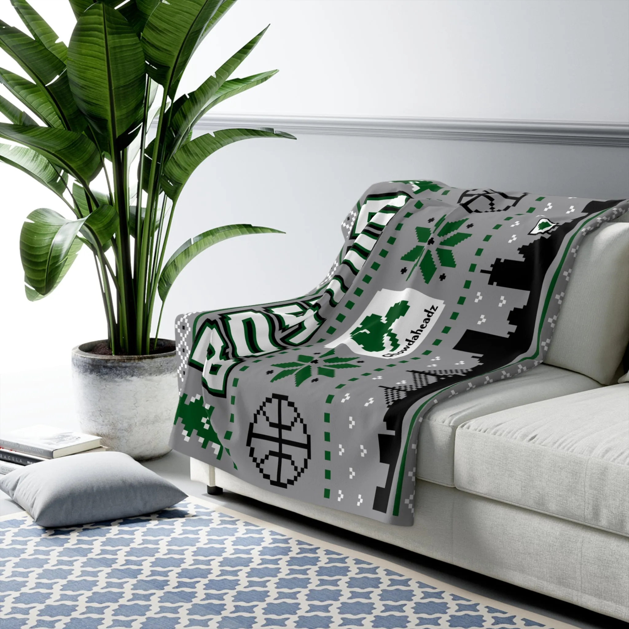 Boston Shamrock Ugly Sweater Sherpa Fleece Blanket