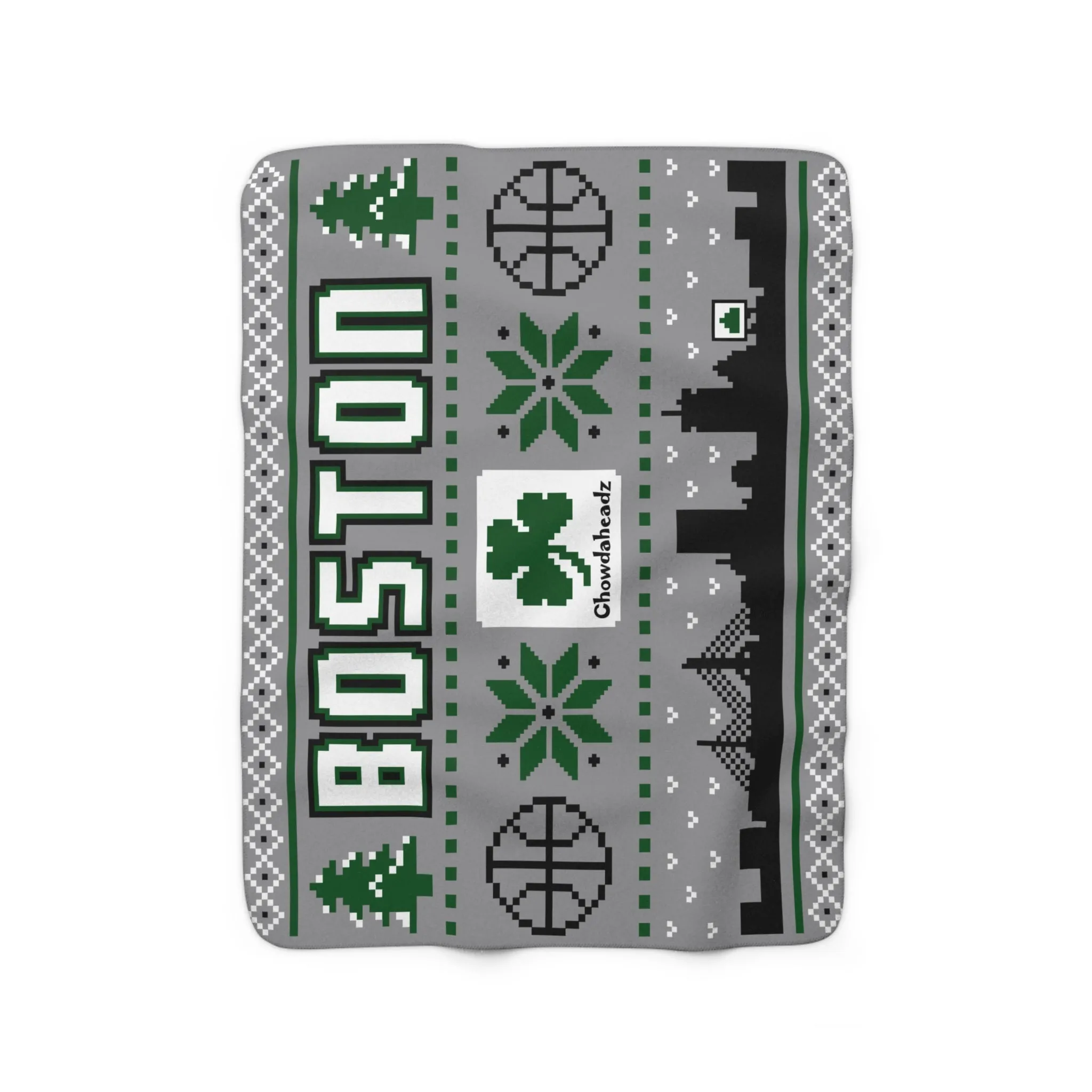 Boston Shamrock Ugly Sweater Sherpa Fleece Blanket
