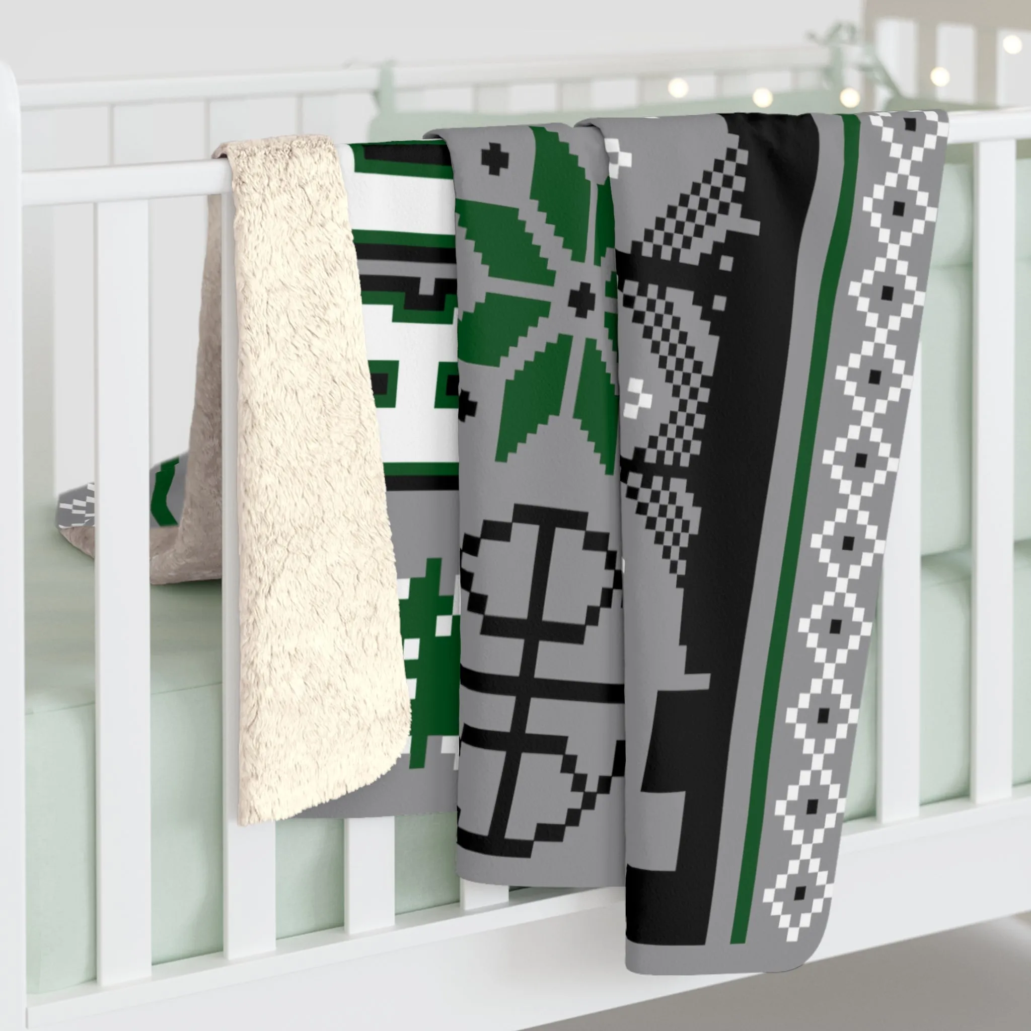 Boston Shamrock Ugly Sweater Sherpa Fleece Blanket