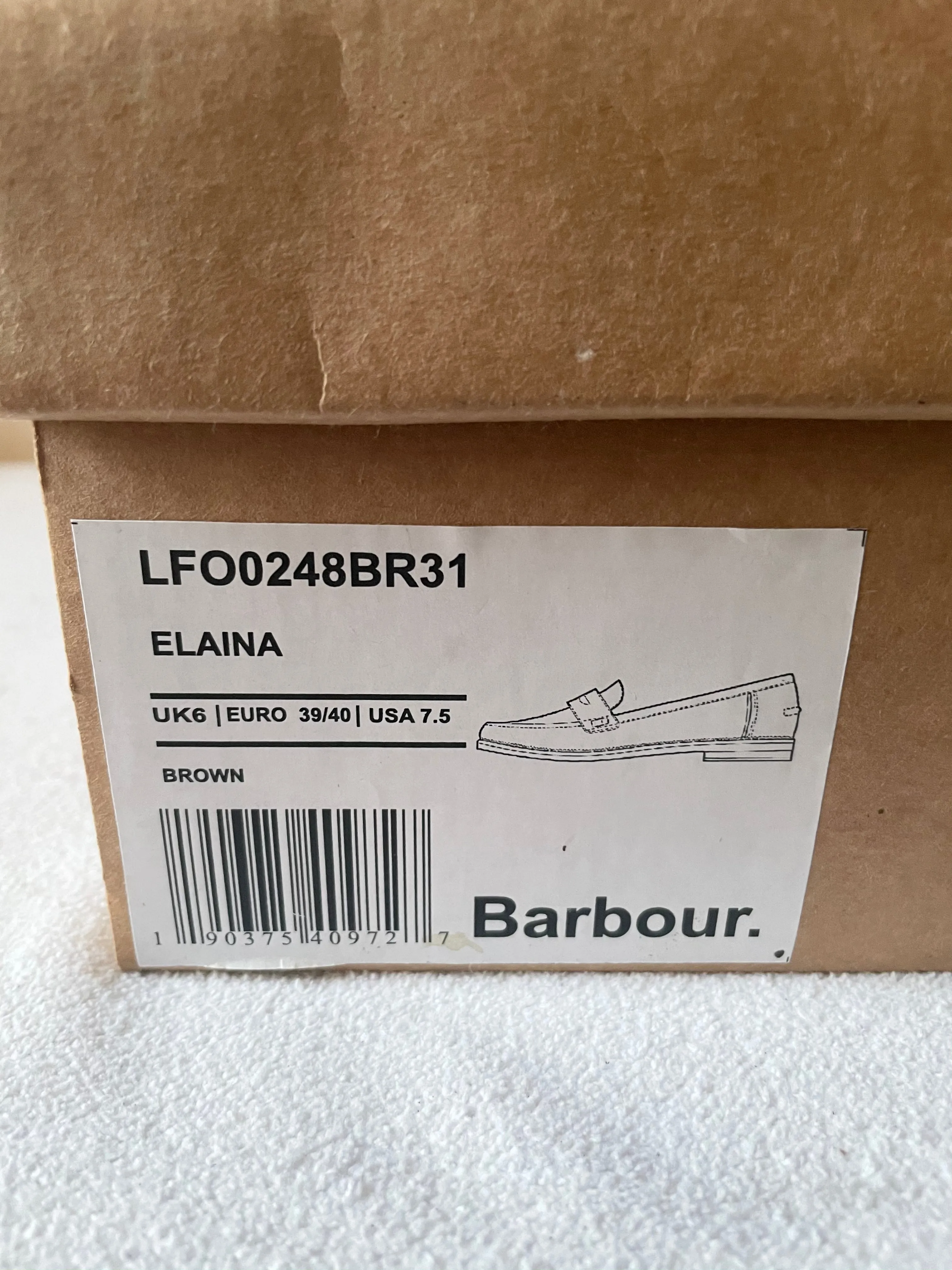 BRAND NEW IN BOX BARBOUR BROWN LEATHER LOAFERS SIZE 6 EUR 39/40