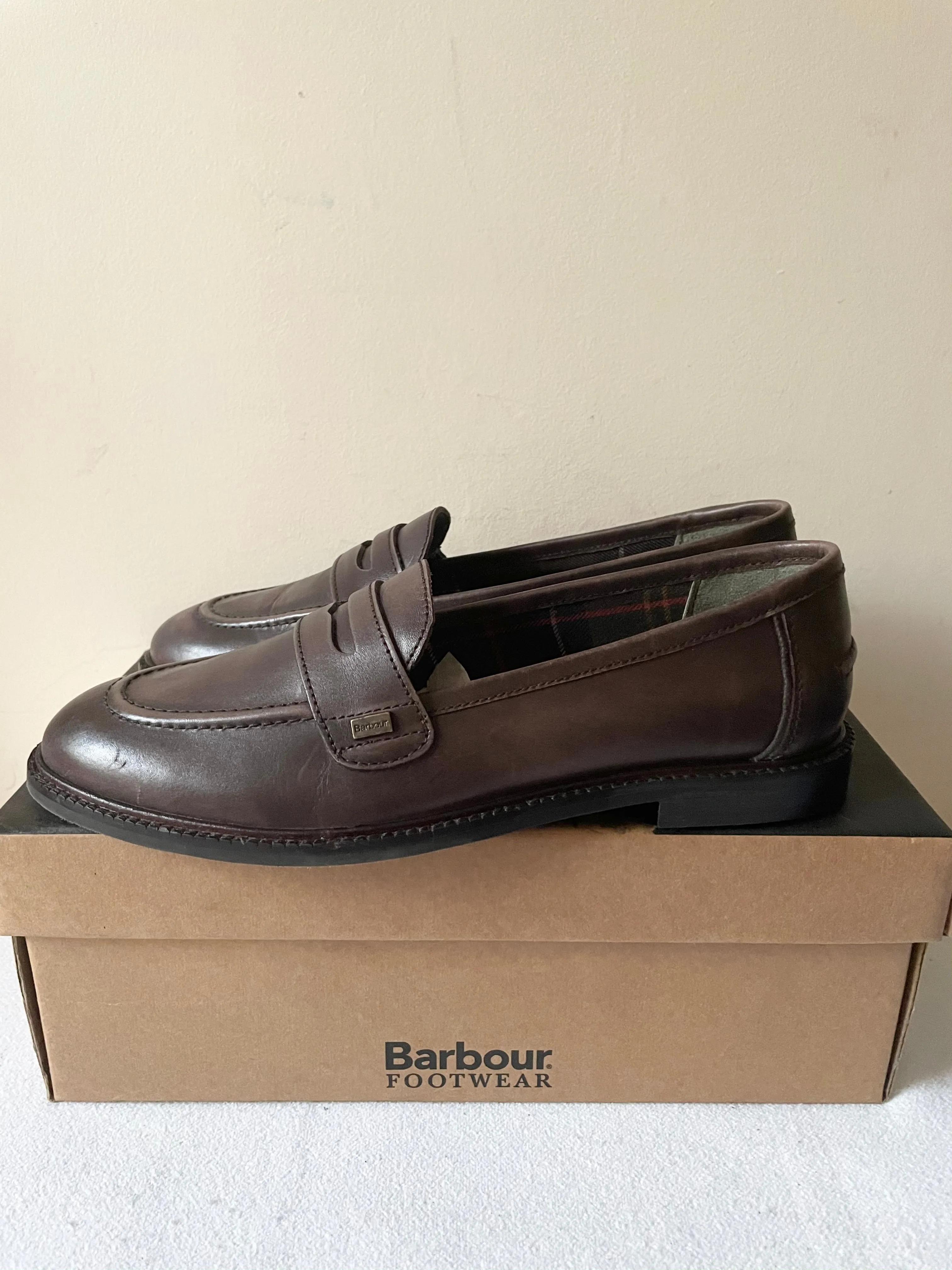 BRAND NEW IN BOX BARBOUR BROWN LEATHER LOAFERS SIZE 6 EUR 39/40