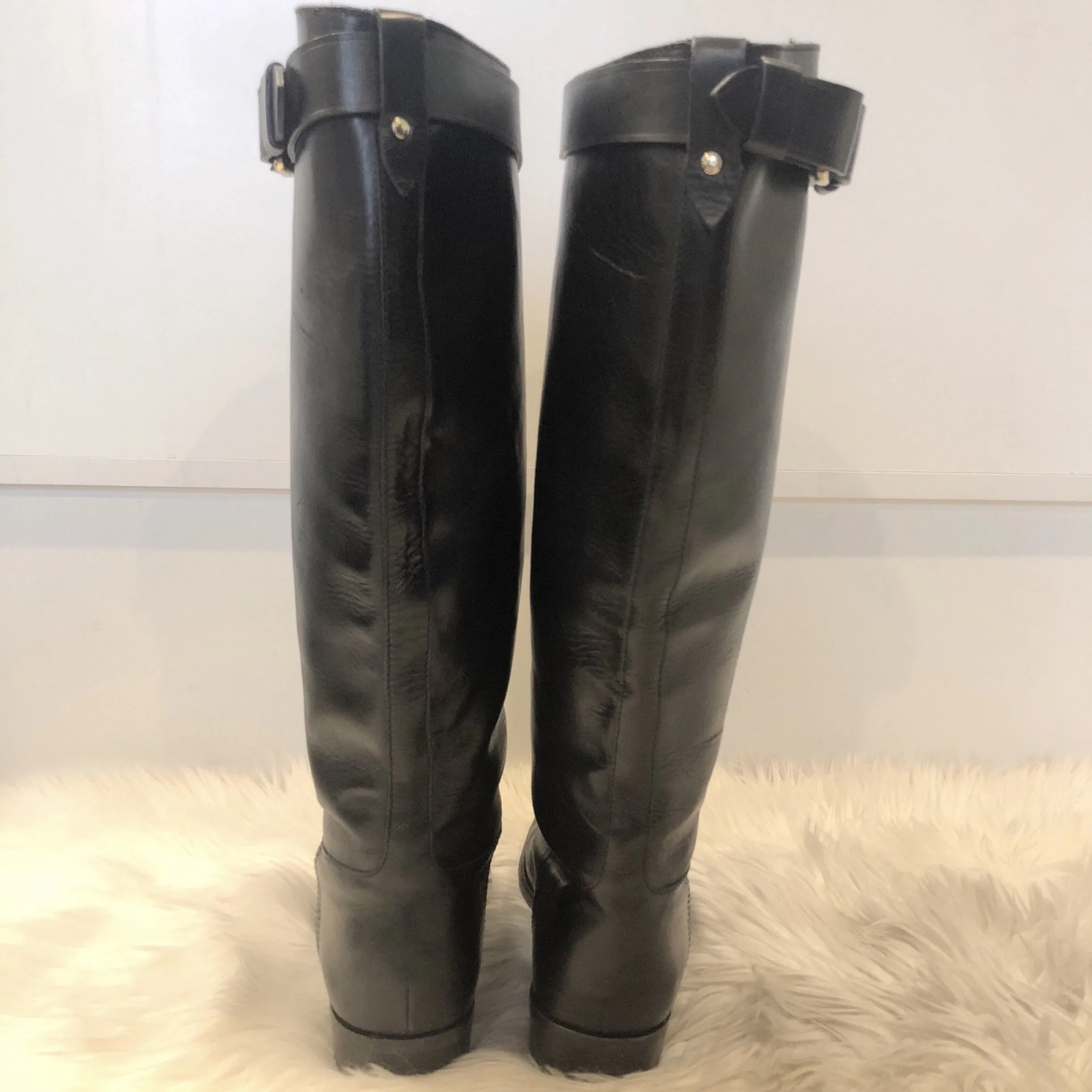BURBERRY Black Leather Riding Boots Size 39.5