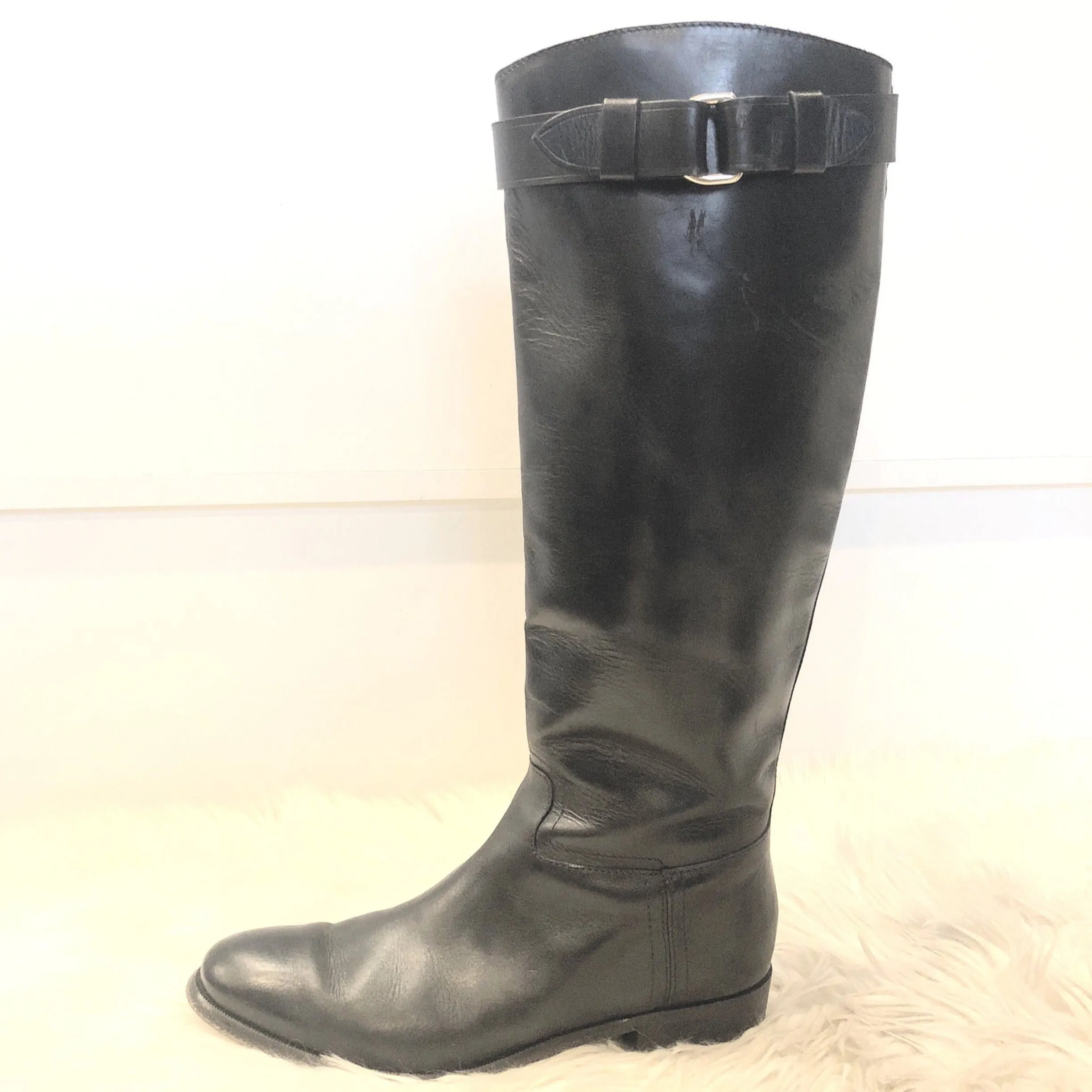 BURBERRY Black Leather Riding Boots Size 39.5
