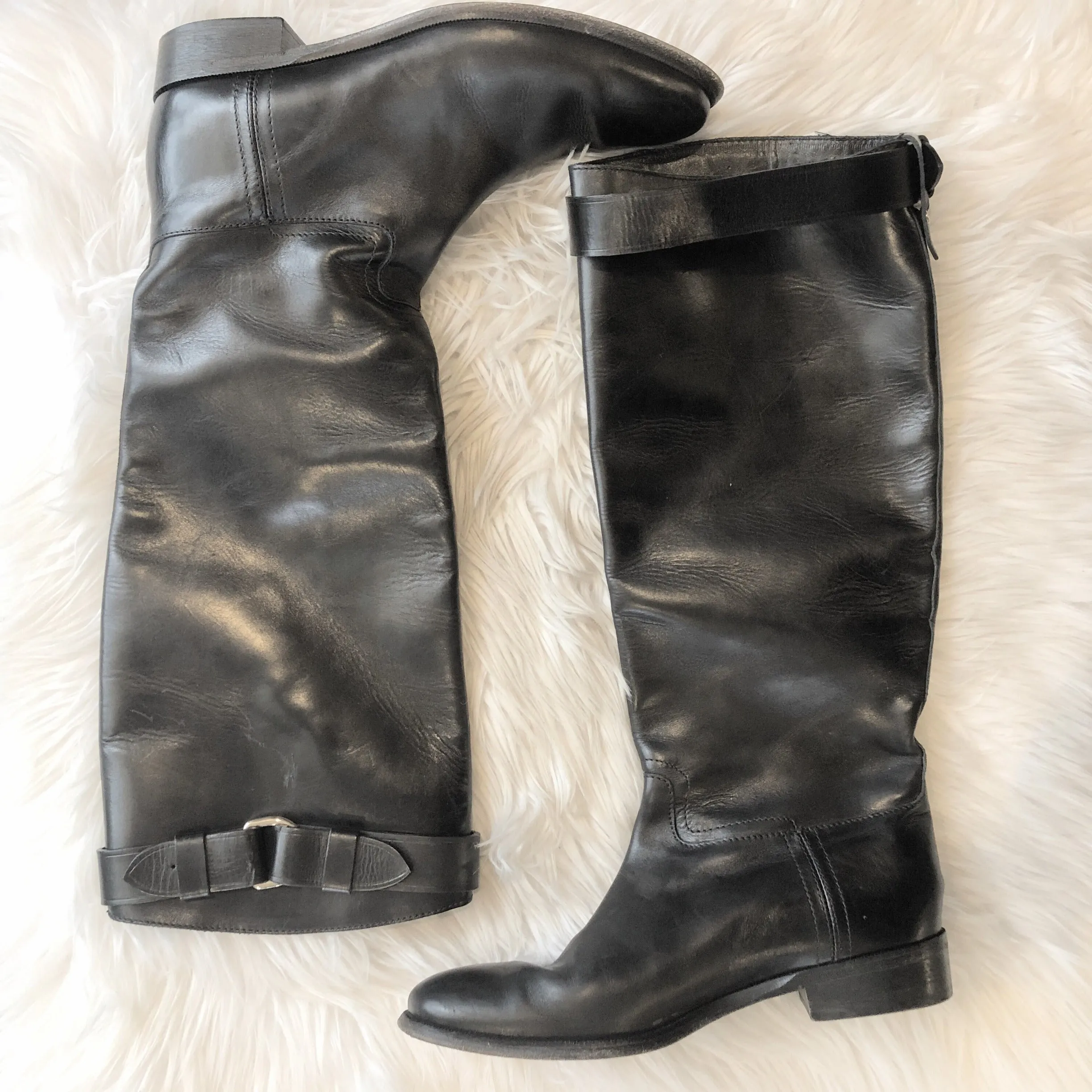 BURBERRY Black Leather Riding Boots Size 39.5