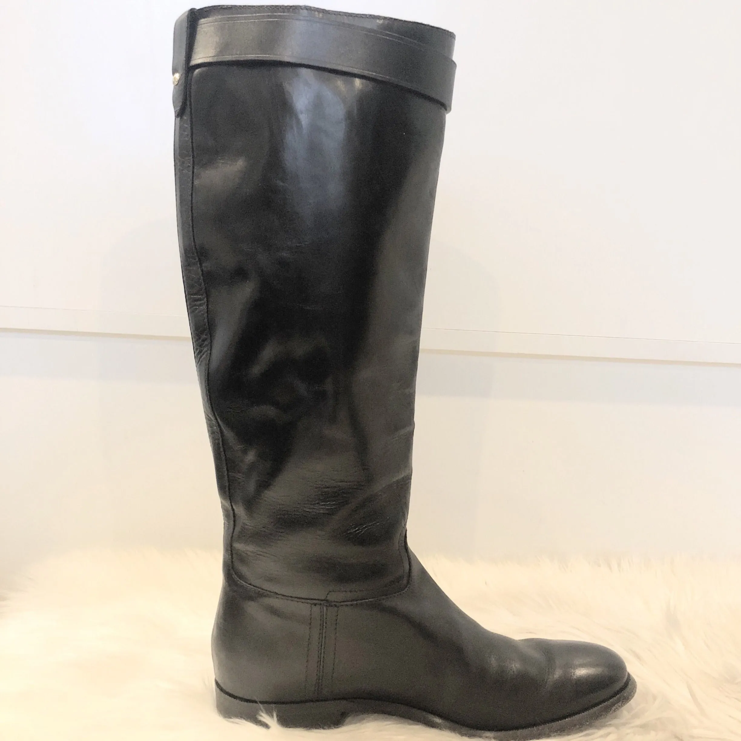 BURBERRY Black Leather Riding Boots Size 39.5