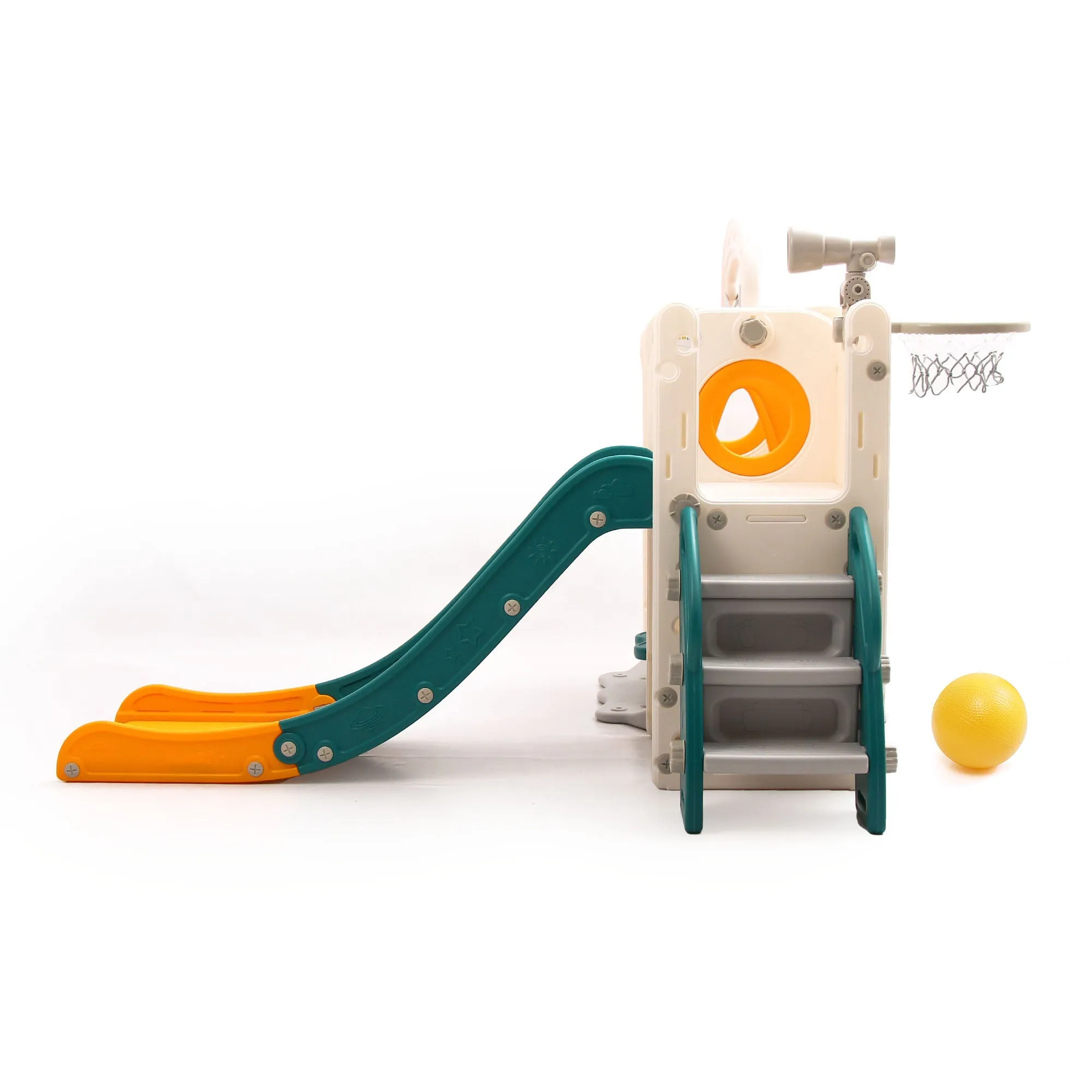 Bus 5-in-1 Kids Slide & Swing Set | Basketball Hoop | Storage Area | Telescope