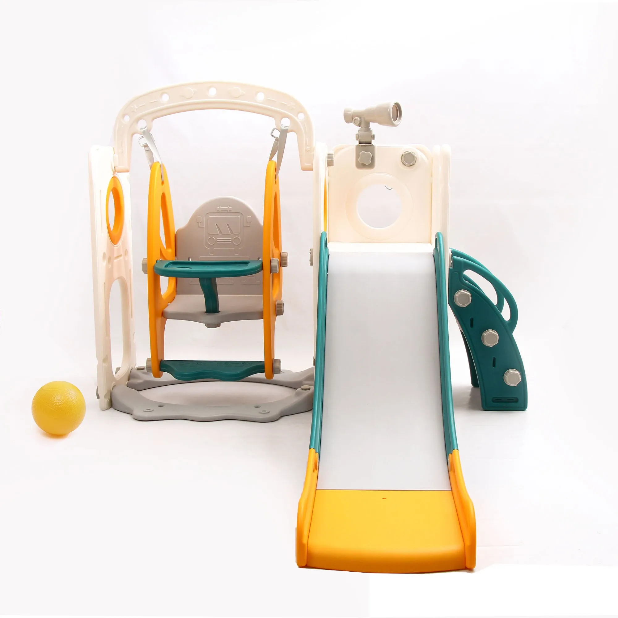 Bus 5-in-1 Kids Slide & Swing Set | Basketball Hoop | Storage Area | Telescope
